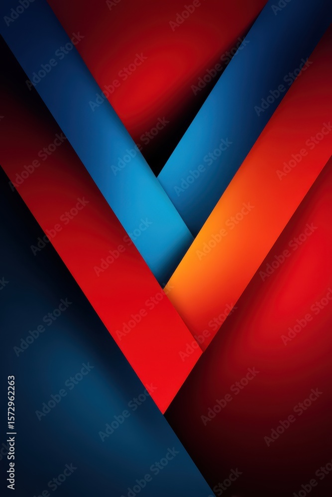 Poster abstract red and blue geometric pattern with vibrant intersecting shapes