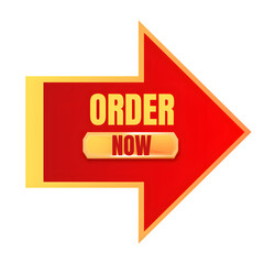 Bold red arrow with gradient fill and order now text modern call-to-action graphic for online shopping, marketing banners, and e-commerce promotions


