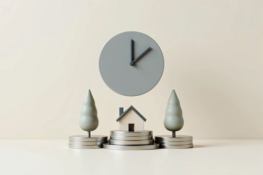 Modern clock, rising bar chart, and gold coins representing time management, financial growth, smart investment, and economic success in a clean background