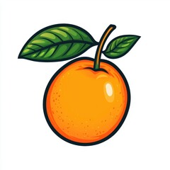 Detailed Illustration of a Ripe Orange Fruit with Green Leaves