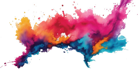 Colorful Holi Festival Paint Powder Explosion with Bright Multicolor Dust Burst and Rainbow Cloud on Clean White Background