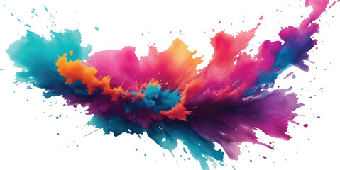 Colorful Holi Festival Paint Powder Explosion with Bright Multicolor Dust Burst and Rainbow Cloud on Clean White Background