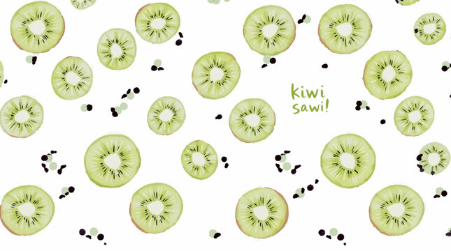 Watercolor background pattern kiwi on white background