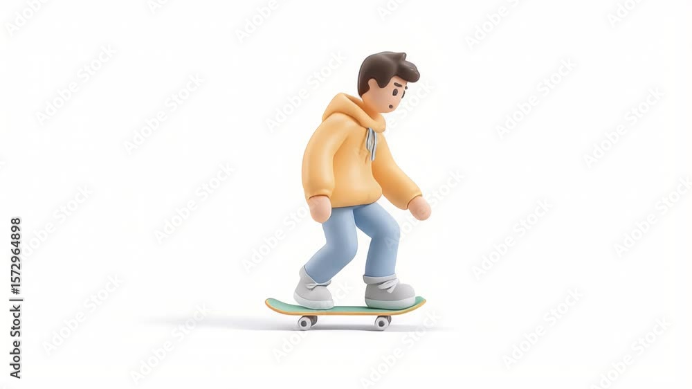 Poster 3d animated skateboarder: dynamic action on white background