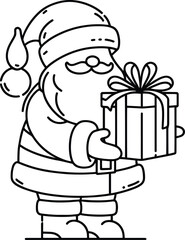 Santa claus giving a gift box lineart silhouette Vector Illustration isolated on a white background