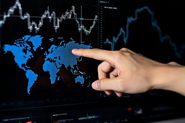 Man using tablet with data visualization interface