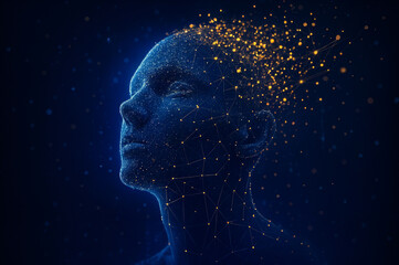 Futuristic AI Face with Digital Data Particles