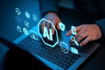 Person typing on laptop with cloud data icons above