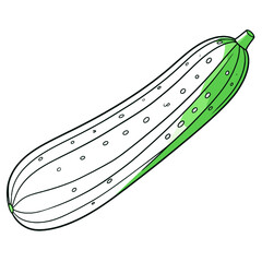 Illustration of a Single Green Cucumber with Light and Shadow Isolated on White Background