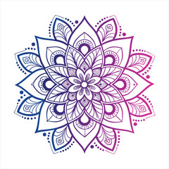 Intricate floral mandala design with pink and teal colors on white background