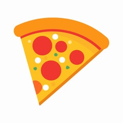 Isolated Pizza Slice Icon with Pepperoni Cheesy Toppings and Orange Crust on White Background