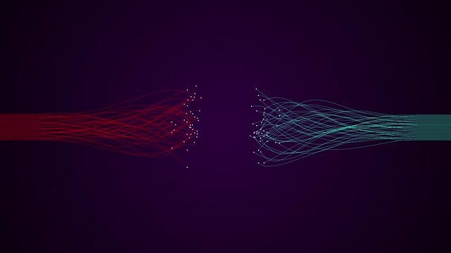 Abstract Data Flow, Red and Green Lines Connecting Across Dark Background