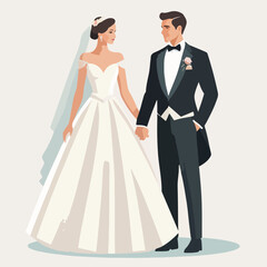 Fototapeta premium Bride and Groom Holding Hands Logo Vector
