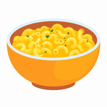 Macaroni and Cheese in Orange Bowl with Parsley Garnish Simple Comfort Food Classic Dish Yellow Meal Delicious Culinary Illustration