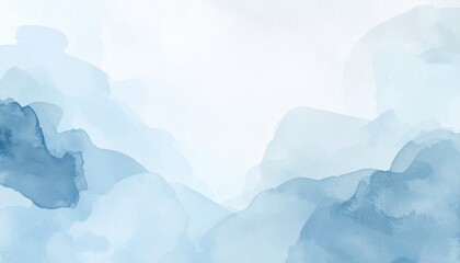 Abstract watercolor painting in calming shades of blue, evoking a serene, misty landscape.