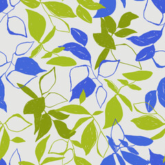 Vibrant Botanical Leafy Seamless Repeating Pattern in Green and Blue