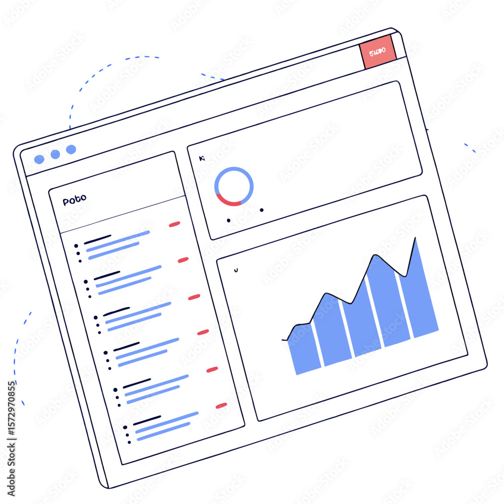 Poster modern flat design illustration of a digital dashboard interface displaying financial analytics with