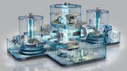 Water turbines generating clean electricity in transparent cutaway view