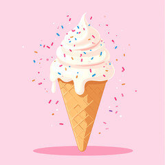 Pixel Art Ice Cream Cone with Colorful Sprinkles on a Pink Background Sweet Dessert Treat Graphic Design