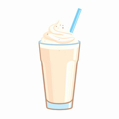 Pixel Art of a Creamy Vanilla Milkshake with Blue Straw on White Background Perfect for Digital Graphics and Retro Game Design
