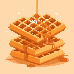 Pixel Art Stack of Waffles with Dripping Syrup in Warm Beige Tones Retro Style Illustration for Delicious Sweet Breakfast Dessert or Brunch