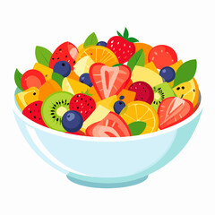 Pixelated Fruit Salad in a White Bowl with Strawberries Blueberries Kiwi and Orange in Detailed Vector Illustration
