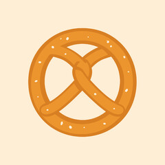 A Pretzel on Beige Background Featuring Baked Knot Shaped Pastry Flat Illustration