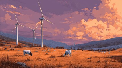 Wind turbine technician climbing high tower at dawn