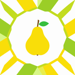 Abstract Geometric Pear Illustration with Green and Yellow Accents on White Background Fresh Fruit Design