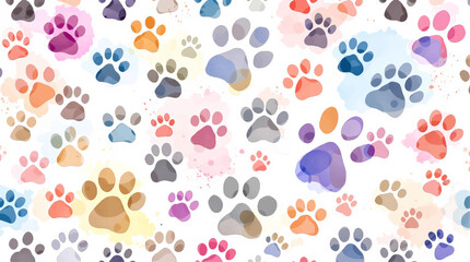 Fototapeta premium Colorful playful paw print pattern scattered across soft background, perfect for pet lovers and cheerful designs