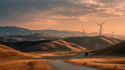 Wind turbine technician climbing high tower at dawn