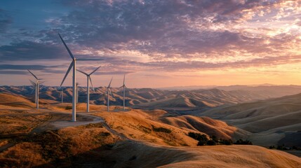 Wind turbine technician climbing high tower at dawn