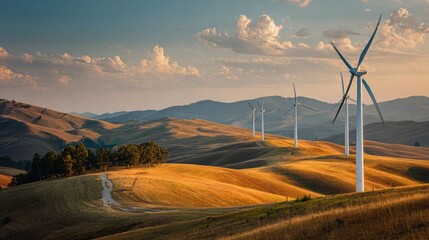 Wind turbine technician climbing high tower at dawn