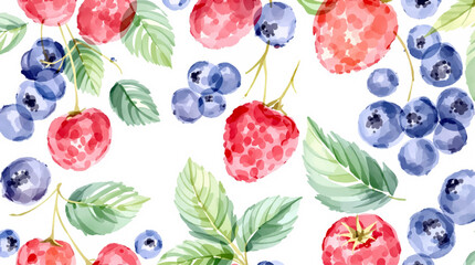 Whimsical watercolor berry background with fresh fruits and foliage for cheerful creative projects © Paint