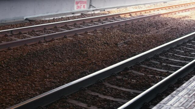 Close-Up of Railway Tracks in Station