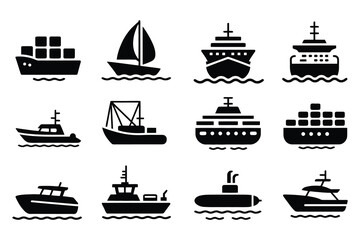 Various watercraft vessels sailing on waves ship boat