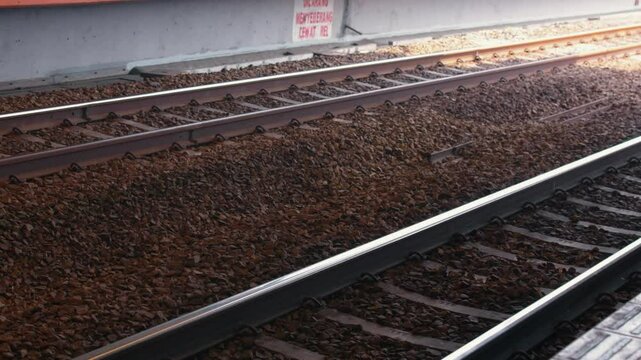 Close-up of Railway Tracks with Gravel Ballast