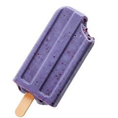 Blueberry popsicle with bite on transparent background