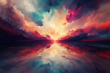 Fototapeta premium Perspective Paint series. Abstract design made of clouds, colors, lights and horizon line relevant for illustration, painting, creativity and imagination