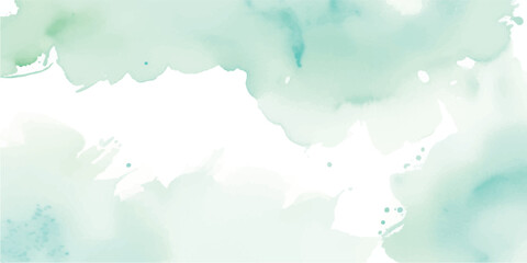 Delicate Mint Green Watercolor Aquarelle Background with Light Hand-Painted Brush Strokes on White Paper for Elegant Minimal Projects