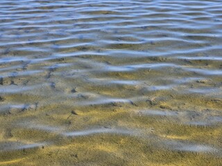 Small waves on the surface in the lake in summer season. Water and waves in day