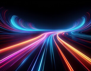 curved neon speed lines on matte black surface with glowing effects