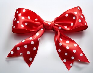 shiny red polka dot satin bow on white background bow