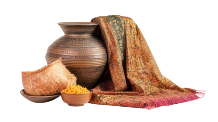 Cambodian sampot and silk blouse background isolated on a Transparent background, PNG file.