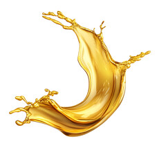 Dynamic golden liquid splash frozen in motion isolated on transparent background