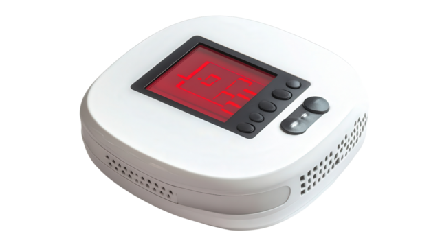 Carbon monoxide detector with LCD screen background isolated on a Transparent background, PNG file.