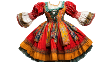 Czech traditional folk dress with puffed sleeves background isolated on a Transparent background, PNG file.