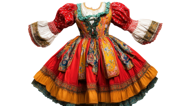 Czech traditional folk dress with puffed sleeves background isolated on a Transparent background, PNG file.