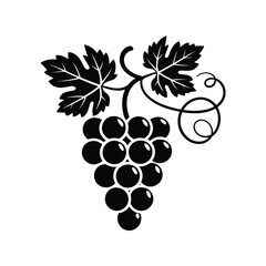 Obraz premium Black and white stylized illustration of a bunch of grapes with leaves and a vine