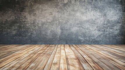 Fototapeta premium Rustic Wooden Floor Concrete Wall Background.